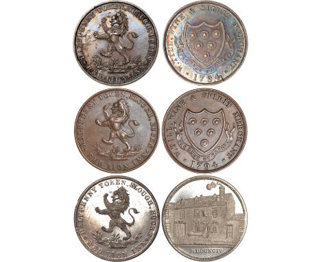British Tokens, Eighteenth Century Tokens, Buckinghamshire, Slough, W. Till, halfpennies, 1794 [i.e. c.1838] (3), family arms