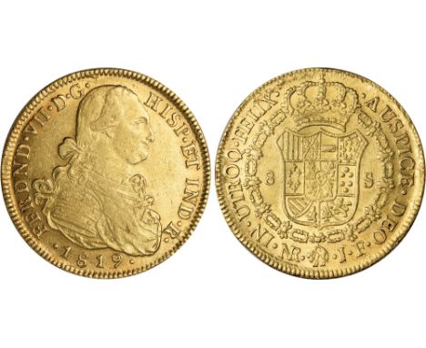 Foreign Coins and Medals, Colombia, Ferdinand VII, 8 escudos, 1819JF, Nuevo Reino de Santa Fe de Bogota, uniformed bust r., r