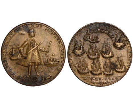 British Commemorative Medals, Admiral Edward Vernon, Capture of Fort Chagre, brass/pinchbeck medal, 1740, standing figure of 