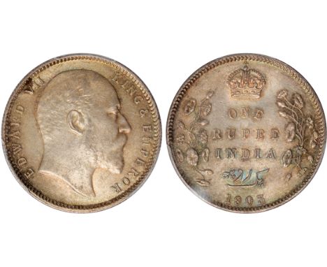 Foreign Coins and Medals, India, Edward VII, rupee, 1903(c), bare head r., rev. value and country between floral sprays, crow