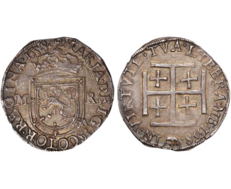 British Coins, Scotland, Mary, first period (1542-1558), testoon, type IIIb, 1558, mm. crown, crowned shields dividing M R, r