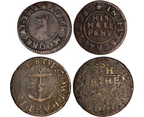 British Tokens, Seventeenth Century Tokens, Kent, Folkestone, Edward Franklin, halfpenny, (16)70 (W.278); Foot’s Cray, Iohn M