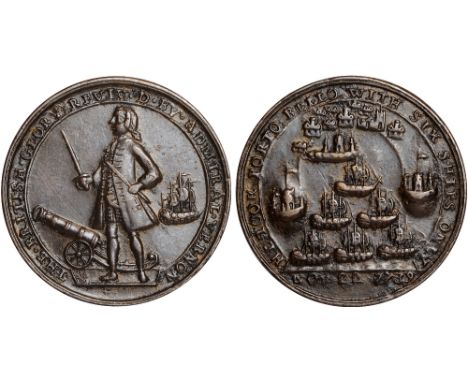 British Commemorative Medals, Admiral Edward Vernon, Capture of Portobello, pinchbeck medal, 1739, Vernon standing facing l.,