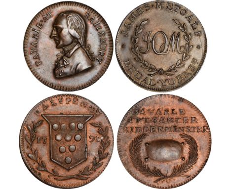 British Tokens, Eighteenth Century Tokens, Wiltshire, Salisbury, mule halfpenny, undated, bust l., PAYABlE AT SAlISBURY [sic]
