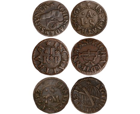 British Tokens, Seventeenth Century Tokens, Kent, Chatham (15): Iohn Adams, farthing, 1657, cannon, Gvner (W.88); Francis Bre