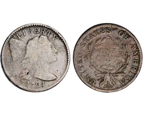 Foreign Coins and Medals, USA, cent, 1794, head of 1794, lettered edge, head r., with Liberty cap, rev. value within wreath, 