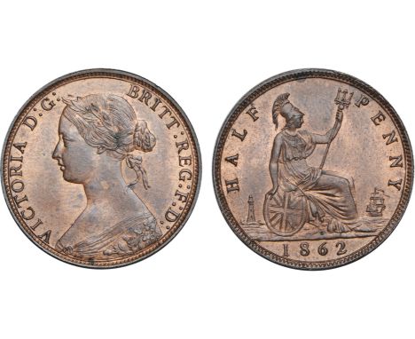 British Coins, Victoria, halfpenny, 1862, young bust l., rev. Britannia std. r. with shield and trident (S.3956), about uncir