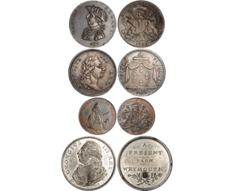 British Tokens, Eighteenth Century Tokens, Devon, Exeter (2), mule halfpenny, 1792, bust of General Eliott, rev. City arms et