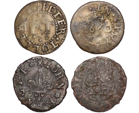 British Tokens, Seventeenth Century Tokens, Cornwall, Fowey (2): Iohn Goodall, farthing, 1657 (W.12); Peter Toller, farthing,