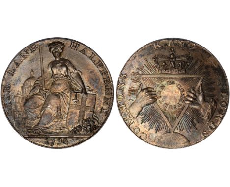 British Tokens, Eighteenth Century Tokens, Middlesex, T. & R. Davidson, halfpenny, 1795, in silver, female supporting City of