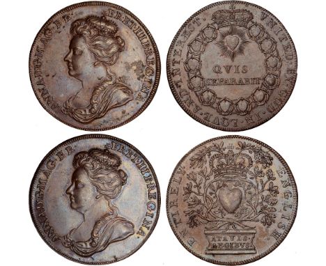 British Commemorative Medals, Anne, Accession, copper medal, 1702, unsigned [by J. Croker], variety with stops on pedestal, a