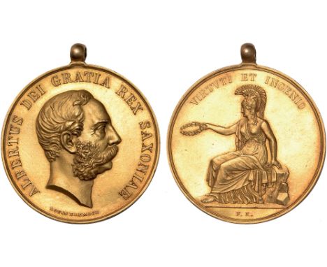 Foreign Coins and Medals, Germany, Saxony, Albert, gold award medal (1874-1898), by Louis Klemich and (reverse) Friedrich Ant