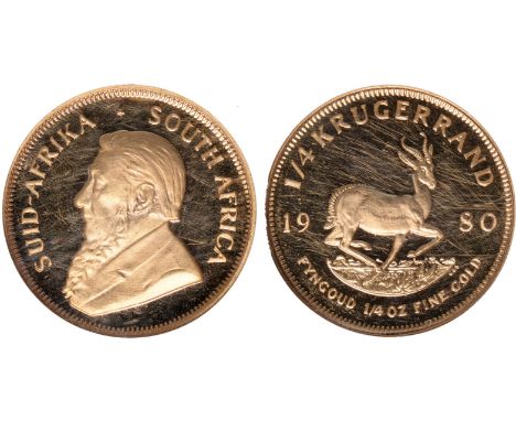  G Foreign Coins and Medals, South Africa, Republic, proof ¼ krugerrand, 1980, bust of Kruger l., rev. springbok r. (KM.106; 