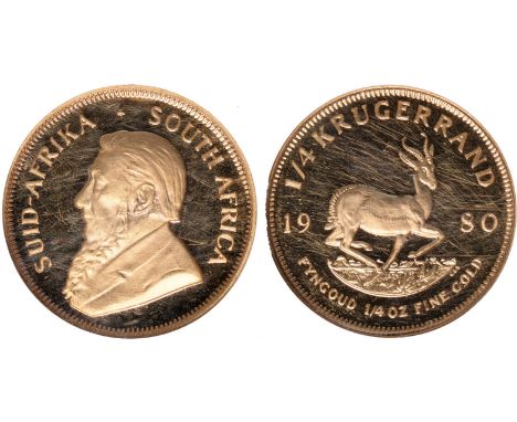  G Foreign Coins and Medals, South Africa, Republic, proof ¼ krugerrand, 1980, bust of Kruger l., rev. springbok r. (KM.106; 