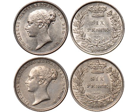 British Coins, Victoria, threepence, 1893; threehalfpence, 1843, ’Jubilee’ bust/young head l., rev. value within wreath (S.39