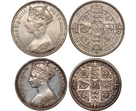 British Coins, Victoria, ‘godless’ florin, 1849, crowned bust l., rev. crowned cruciform shields (S.3890); Gothic florin, 188