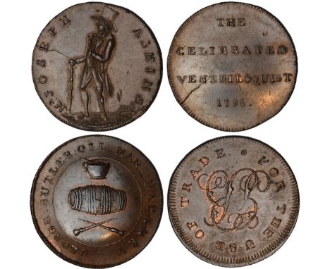 British Tokens, Eighteenth Century Tokens, Middlesex, Joseph Askins, halfpenny, 1796, man standing with wooden leg and stick,