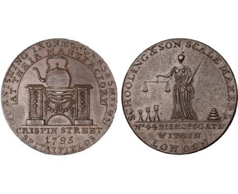 British Tokens, Eighteenth Century Tokens, Middlesex, Schooling & Son, halfpenny, 1795, Justice between weights, SCALE MAKERS