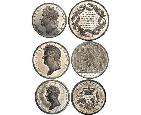 British Commemorative Medals, George IV, white metal medals (3): Coronation, 1821 (2), 49mm./46mm. (BHM.1073/1076); Death, 18