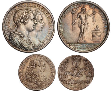 British Commemorative Medals, George III, Marriage 1761, silver medal, by J. Kirk, conjoined busts r., rev. Eros stands at al