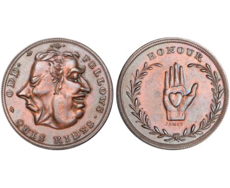 British Tokens, Eighteenth Century Tokens, Middlesex, Thomas Spence, halfpennies, undated (3), dog, MUCH GRATITUDE BRINGS SER