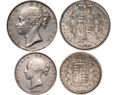 British Coins, Victoria, crown, 1845, cinquefoil edge stops, young head l., rev. crowned shield of arms within wreath (S.3882