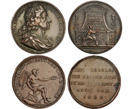 British Commemorative Medals, Charles II, Death, copper medal, 1685, by the Roettiers, ALL HEADS MUST COME TO THE COLD TOMB, 