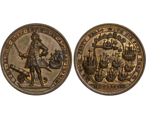 British Commemorative Medals, Admiral Edward Vernon, Capture of Portobello, pinchbeck medal, 1739, Vernon standing facing l.,