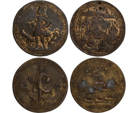 British Commemorative Medals, Admiral Edward Vernon, Capture of Cartagena, pinchbeck medal, 1741, standing figure of Vernon t