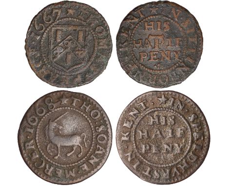British Tokens, Seventeenth Century Tokens, Kent, (New) Romney, farthing, Grocers’ Arms (W.482); Sevenoaks (4): William Allen