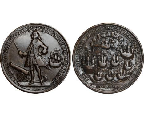 British Commemorative Medals, Admiral Edward Vernon, Capture of Portobello, pinchbeck medal, 1739, Vernon standing facing l.,