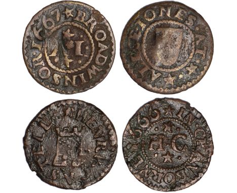 British Tokens, Seventeenth Century Tokens, Dorset, Broadwinsor, Alice Iones, farthing, 1667, sugar loaf (W.44); Cranborne, H