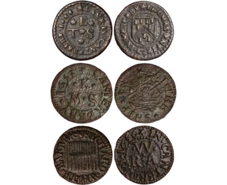 British Tokens, Seventeenth Century Tokens, Kent, Canterbury (3): Thomas Enfield, farthing, 1666, Grocers’ Arms (W.55); M.K.,