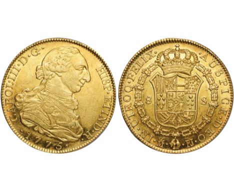 Foreign Coins and Medals, Spain, Carlos III, 8 escudos, 1775PJ, Madrid, armoured bust r., rev. crowned shield of arms within 