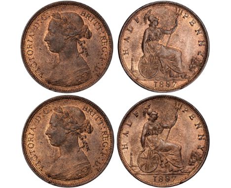 British Coins, Victoria, young head, halfpennies, 1887 (2), young head l., rev. Britannia std. r. with shield and trident (S.