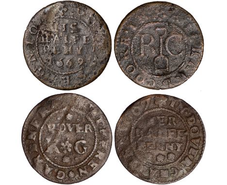 British Tokens, Seventeenth Century Tokens, Kent, Dover (2): Richard Cooke, halfpenny, 1669, shovel, Seignior (W.207); Kather