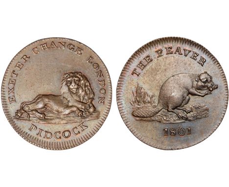 British Tokens, Eighteenth Century Tokens, Middlesex, Pidcock, farthings (3), undated, elephant, rev. lion fondling dog, EXET
