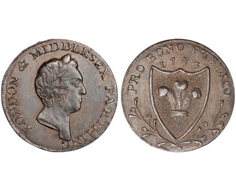 British Tokens, Eighteenth Century Tokens, Middlesex, Miscellaneous, farthings (4): 1793, head r., LONDON & MIDDLESEX FARTHIN