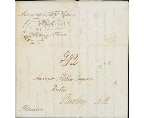 1842 (Apr 27) Entire letter from Madeira to Scotland endorsed by the "Mexican" Packet, with "MADEIRA" double arc datestamp ap