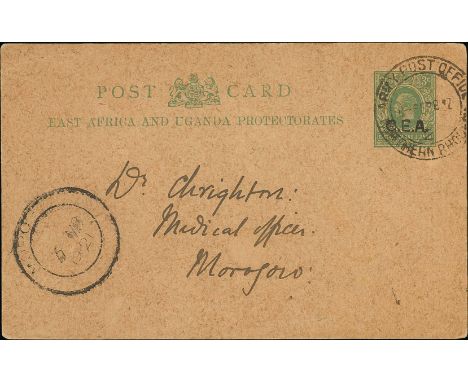 1921 (Feb 8) 3c Postcard from Kasanga to Morogoro cancelled "ARMY POST OFFICE / 2 / NORTHERN RHODESIA", Morogoro arrival c.d.
