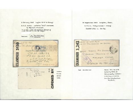 Thailand. 1942-43 Stampless covers from G.B to P.O.Ws in Malaya, all forwarded to Thailand with manuscript "OVL/T 29.10.42" (