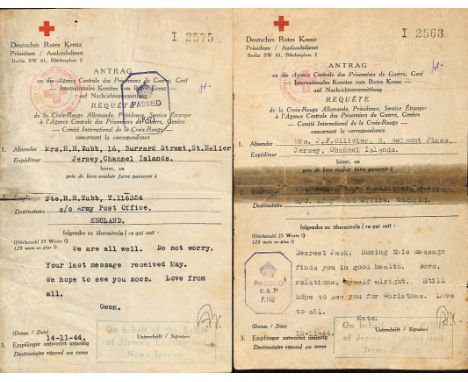 1944 (14/15 Nov) Forms from Jersey, numbered I.2563 or I.2575, both with light boxed "Gepruft / Dienststelle / Feldpost Nr / 