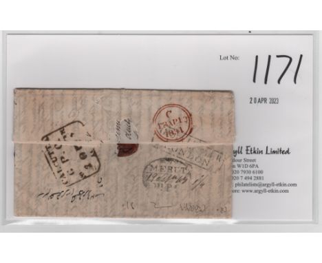 1831 Entire letter to London with oval "MERUT / Pt Pd" (Giles type 2, manuscript date and charge), Calcutta G.P.O Ship Letter