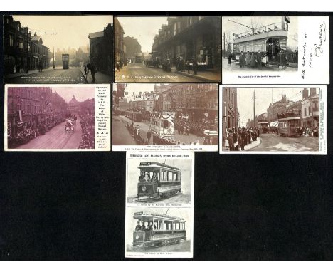 Trams. 1903-12 Picture postcards depicting the opening of new tramways with fine real Photo cards of Mexborough and the first