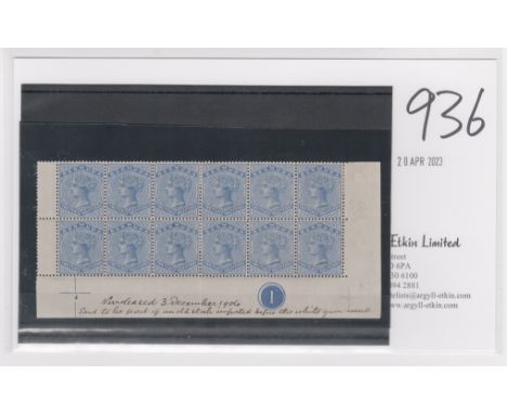 2½d Deep Ultramarine, lower right corner marginal block of twelve with brownish gum as issued, margins on three sides, plate 