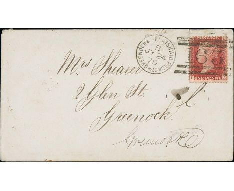 1879 (July 24) Cover to Greenock with Tarbert backstamp, the 1d red cancelled by "GREENOCK &amp; ARDRISHAIG PACKET / 163" fir