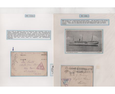 Goorkha. 1915-18 Stampless covers (6) and picture postcards (5, all depicting the ship), all posted on board, ten with cachet