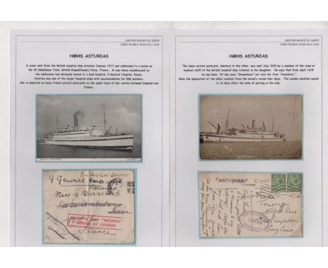 Asturias. 1914-18 Picture postcards of the ship (21), a cover and letter, comprising 1917 stampless cover to No. 20 Ambulance