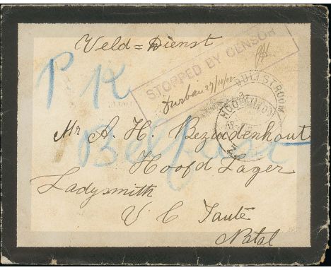 Boer Forces. 1900 (Jan 30) Stampless cover endorsed "Veld Dienst", addressed to "A.H Bezuidenhout, Hoofd Lager, Ladysmith, Na