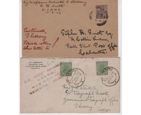 1927 (July 17) Ft/Lt Vetch Calcutta to Shillong flight, covers addressed to Shillong but posted at Cherrapunji, or addressed 